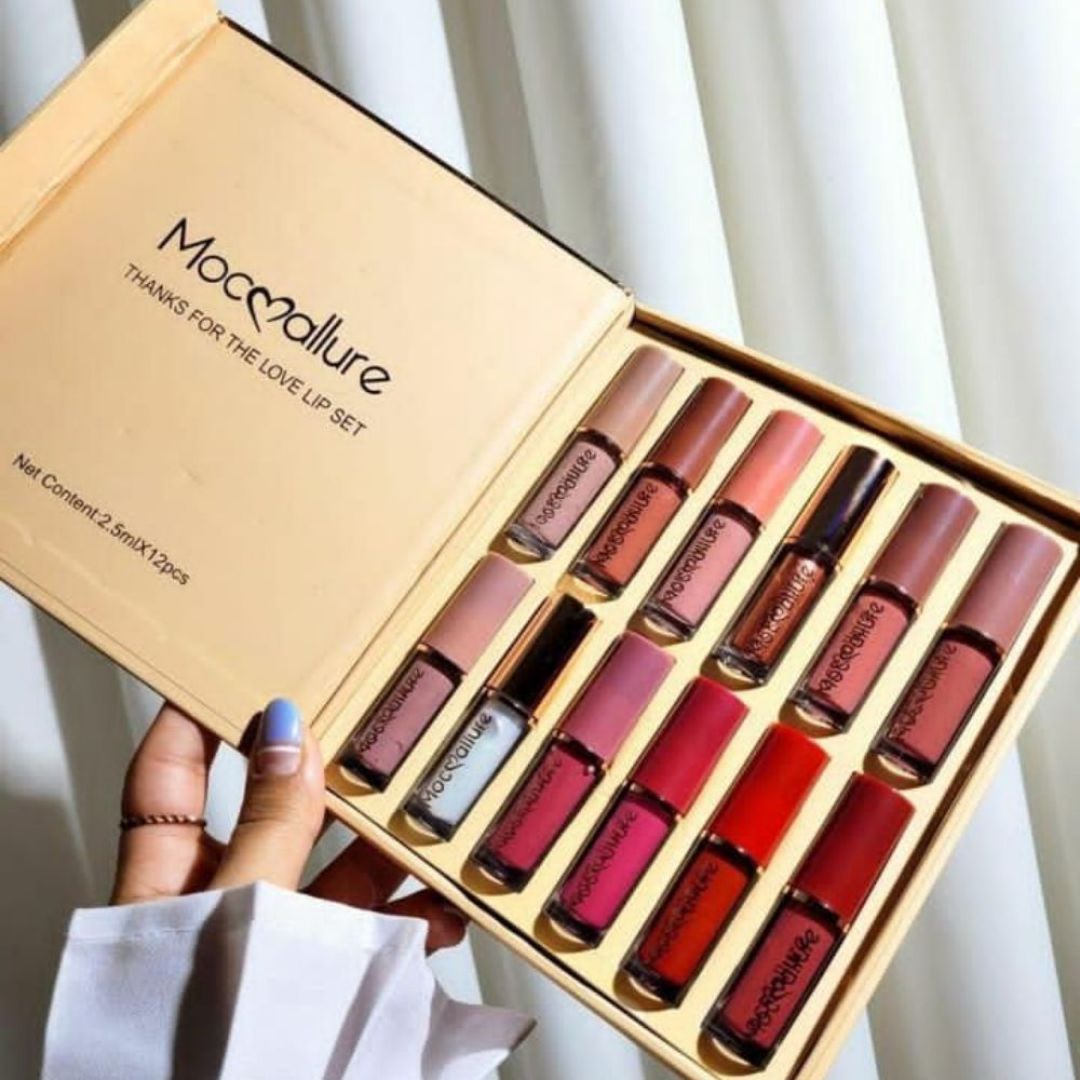 Mocallure 12 Lip Gloss Set + Carla Secret Cream Blush & Concealer Kit (Beauty Blender Free)
