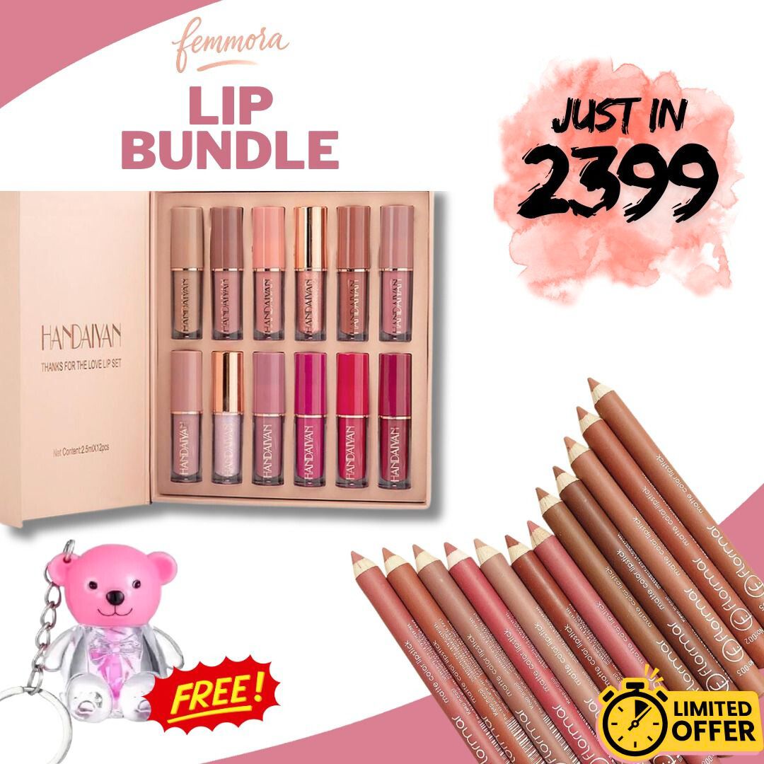 Lip Set Deal (12pcs Mocallure LipGloss Set, 12Pcs Flormar Lip Pencils and Free Teddy Color Changing LipGloss)