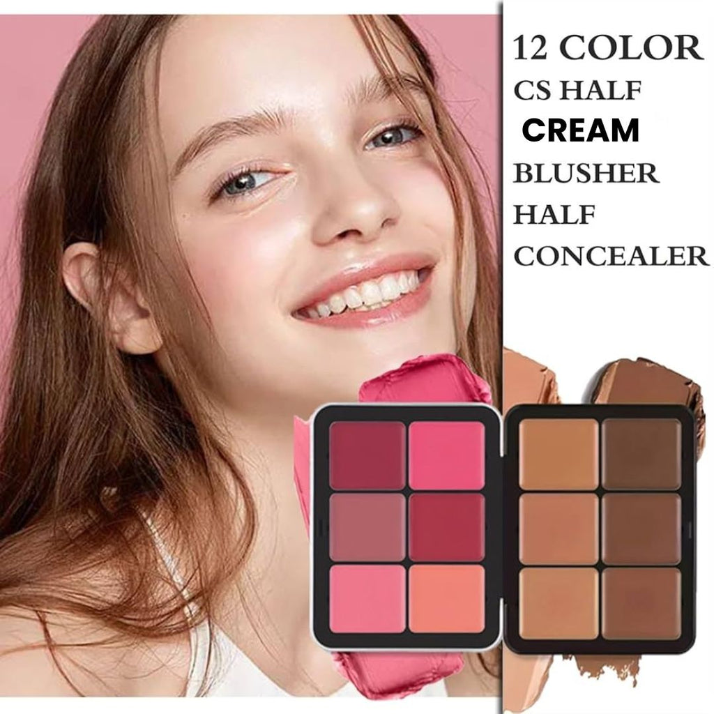 Mocallure 12 Lip Gloss Set + Carla Secret Cream Blush & Concealer Kit (Beauty Blender Free)