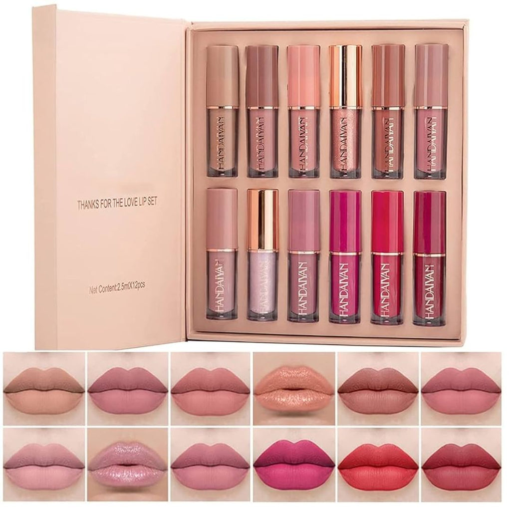 Mocallure 12 Lip Gloss Set + Carla Secret Cream Blush & Concealer Kit (Beauty Blender Free)