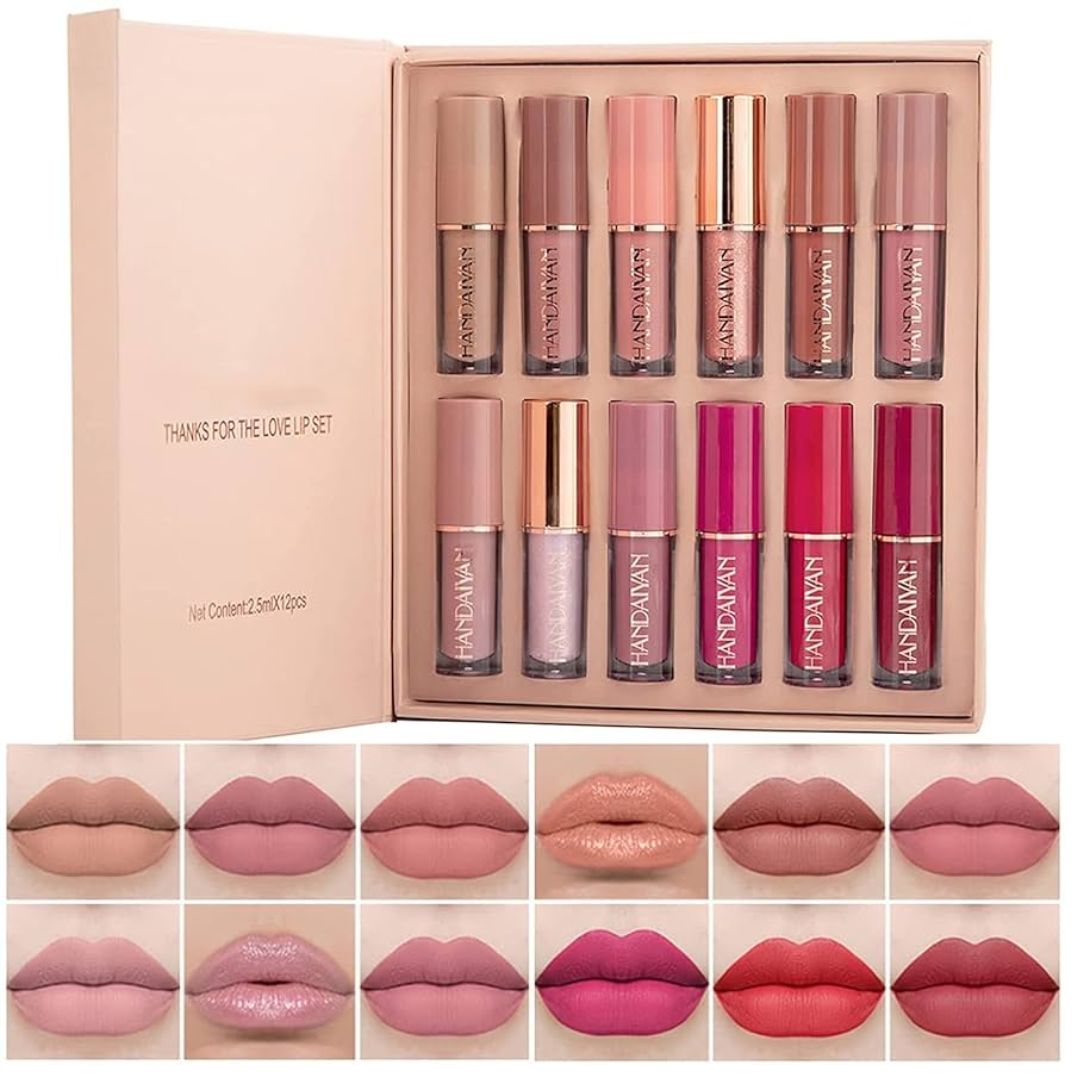 Mocallure 12 Lip Gloss Set + Carla Secret Cream Blush & Concealer Kit (Beauty Blender Free)